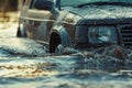 Car on the street of water flooding Royalty Free Stock Photo