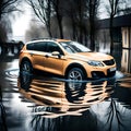 Car stuck in flood waters - ai generated image