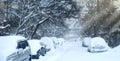 Car stuck in snow drifts Royalty Free Stock Photo