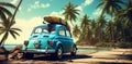 car summer tropical travel vacation trip beach retro road vintage. Generative AI. Royalty Free Stock Photo