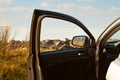 car on a sunny day on the sea coast, travel and tourism, vacation on the seashore, summer holidays