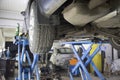 Car suspension repair. Replacement of brake discs and pads Royalty Free Stock Photo