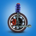 Car suspension separately from the car 3d illustration