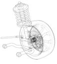 Car suspension with wheel tire and shock absorber