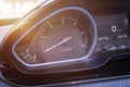 Car tachometer close up. Modern interior with blue led light Royalty Free Stock Photo