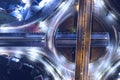 Car, taxi, and bus traffic on road intersection at night, traffic transportation, Asia city life, public transportation, financial