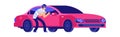 Car theft. Thief is getting close to car. Car insurance, insured event. Bad security automobile vector illustration