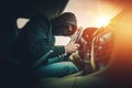 Car Thief in Mask and Glasses Royalty Free Stock Photo