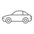 Car thin line icon, traffic and vehicle, automobile sign, vector graphics, a linear pattern on a white background.