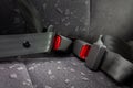 Car three-point safety belt, buttoned, the concept of road safety, life and health of the driver and passengers