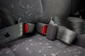 car three-point safety belt, buttoned, the concept of road safety, life and health of the driver and passengers Royalty Free Stock Photo