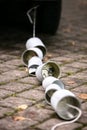 Car with tied cans, concept wedding tradition