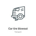 Car tire blowout outline vector icon. Thin line black car tire blowout icon, flat vector simple element illustration from editable