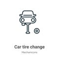 Car tire change outline vector icon. Thin line black car tire change icon, flat vector simple element illustration from editable