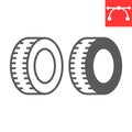 Car tire line and glyph icon, recycle and car wheel, rubber waste vector icon, vector graphics, editable stroke outline