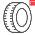 Car tire line icon, recycle and car wheel, rubber waste vector icon, vector graphics, editable stroke outline sign, eps