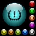 Car tire pressure warning indicator icons in color illuminated glass buttons Royalty Free Stock Photo