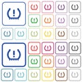 Car tire pressure warning indicator outlined flat color icons