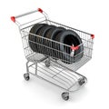 Car Tire in Shopping Cart