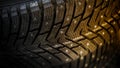 Car tire with studs, macro, blurred background