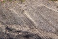 Car tire tracks in the sand closeup Royalty Free Stock Photo