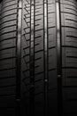 car tire, tread close-up. driving safety and aquaplaning. auto background, vertical photo