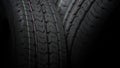 Car tires new macro, fragment, blurred background Royalty Free Stock Photo