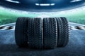 Car tires on race tracks