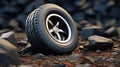 car tires on rock background, ai generated Royalty Free Stock Photo