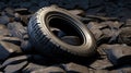 car tires on rock background, ai generated Royalty Free Stock Photo
