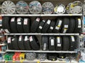 Car tires in a shop