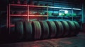 Car tires in the store. Generative Ai