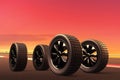 Car tires on the street 3d illustrations Royalty Free Stock Photo