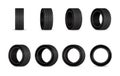 Car tires vector set. Different angles wheels isolated Royalty Free Stock Photo