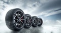 Car tires on a wet foggy road Royalty Free Stock Photo