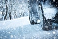 Car tires on winter road Royalty Free Stock Photo