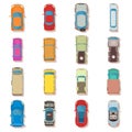 Car top view above over icons set, flat style Royalty Free Stock Photo