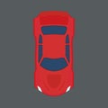 Car top view vector icon. Red traffic cartoon auto vehicle above. Speed sport flat machine element. Highway industry