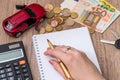 Car toy and key with calculator and euro Royalty Free Stock Photo