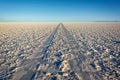 Car tracks in Salar de Uyuni Uyuni salt flats, Potosi, Bolivia Royalty Free Stock Photo