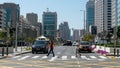 Car traffic in Abu Dhabi city with Abu Dhabi skyline