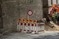 Car traffic barricade set up for road repairs