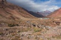 Car traffic on the border between Argentina and Chile in the Andes Mountain Ridge. Las Heras, Mendoza, Argentina. Royalty Free Stock Photo