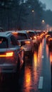 Car traffic jam, road congestion, rain and bad weather
