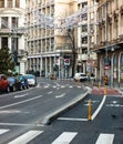 Car traffic on the main boulevard in Bucharest downtown. Winter morning/evening rush hour in Bucharest, Romania, 2020