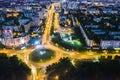 Car traffic in night city. aerial view of highway intersection. long exposure Royalty Free Stock Photo