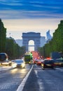 Car traffic in Paris city. Long exposure photo of street traffic near Arc de Triomphe, Champs Elysees