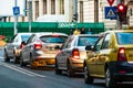 Car traffic, pollution, traffic jam in the morning and evening in the capital city of Bucharest, Romania, 2022 Royalty Free Stock Photo