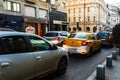 Car traffic, pollution, traffic jam in the morning and evening in the capital city of Bucharest, Romania, 2022 Royalty Free Stock Photo