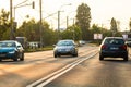 Car traffic at rush hour in downtown area. Traffic jam, cars on the road at sunset in Bucharest, Romania, 2020 Royalty Free Stock Photo